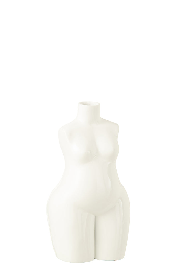 Vase Lady Body Polyresin Shiny White Small - Majorr