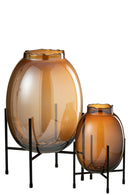 Vase On Foot Glass Brown Large - Majorr