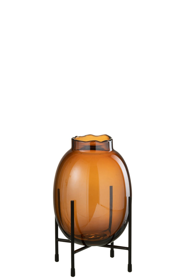 Vase On Foot Glass Brown Small - Majorr