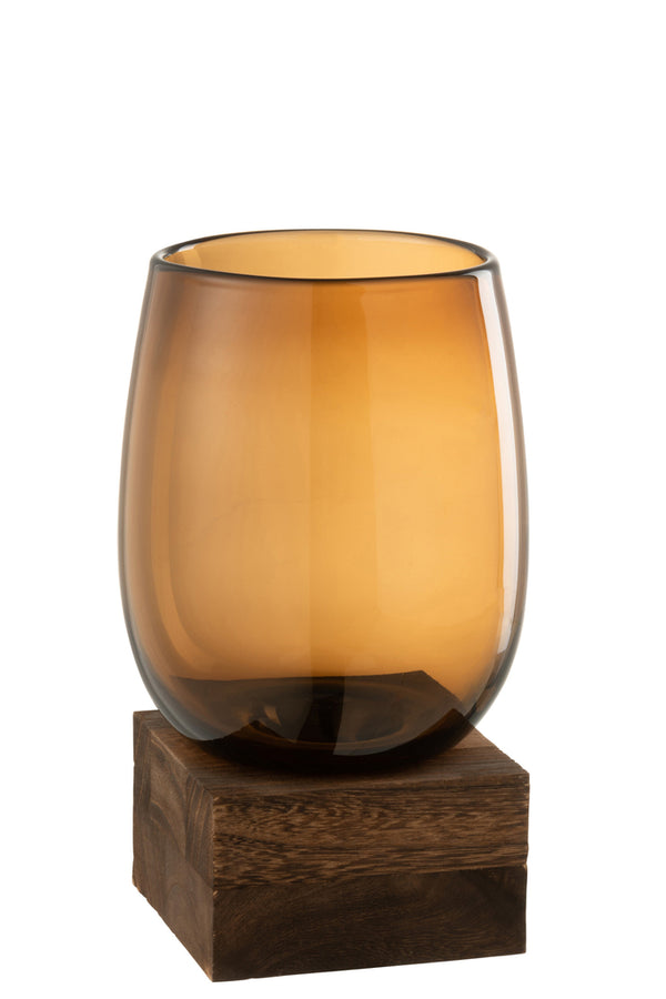 Vase On Foot High Glass/Wood Brown Large - Majorr