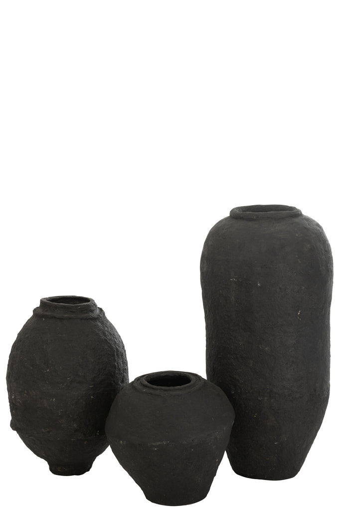 Vase Paper Mache Black Large - Majorr