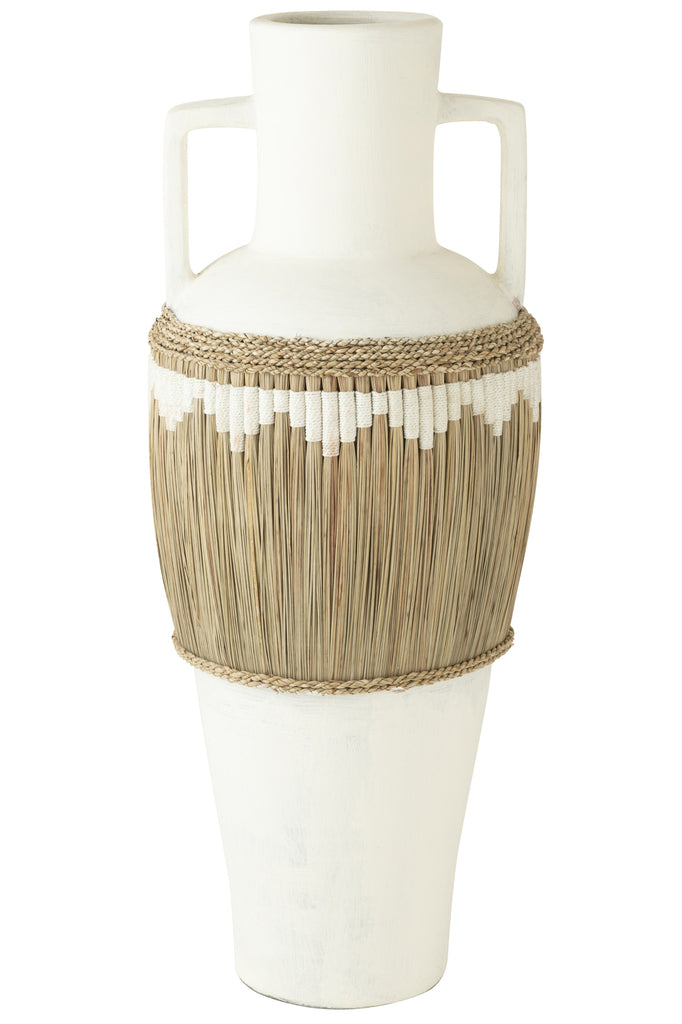 Vase Pattern+Handles Terracota/Seagrass White/Natural - Majorr