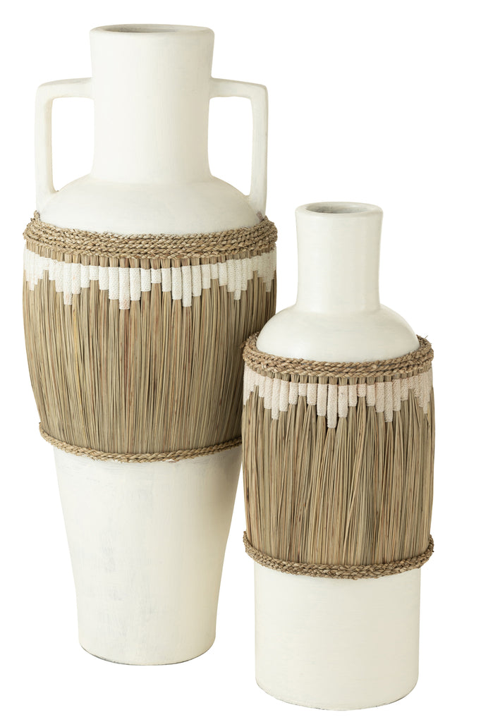 Vase Pattern+Handles Terracota/Seagrass White/Natural - Majorr