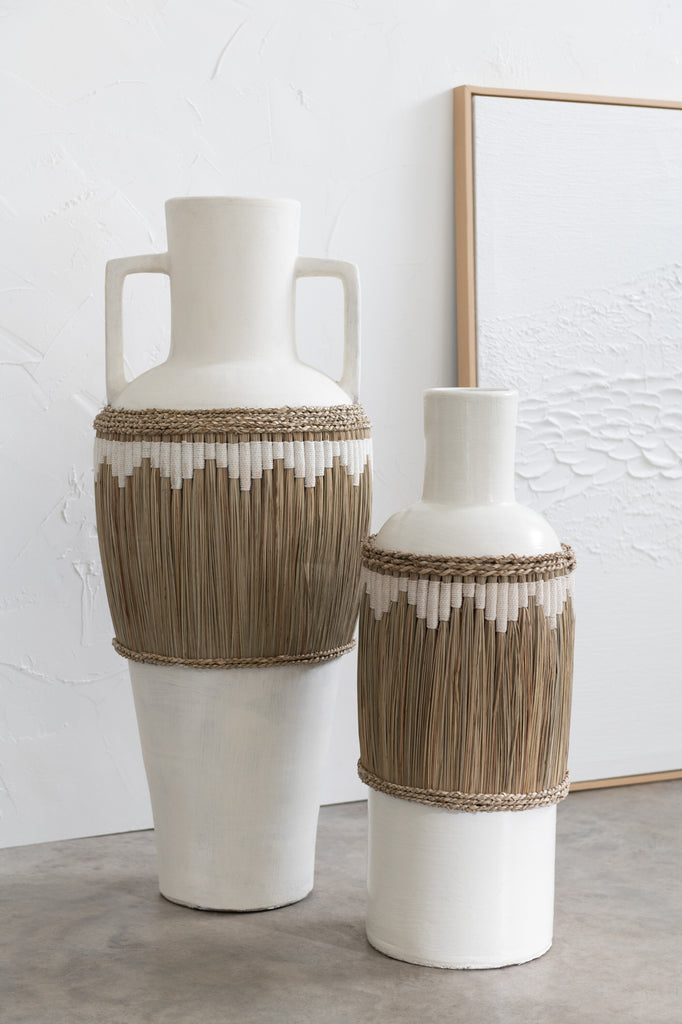 Vase Pattern+Handles Terracota/Seagrass White/Natural - Majorr