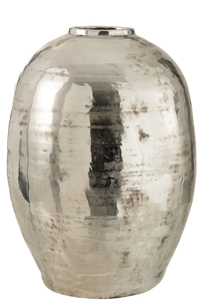 Vase Round Arya Metal Silver - Majorr