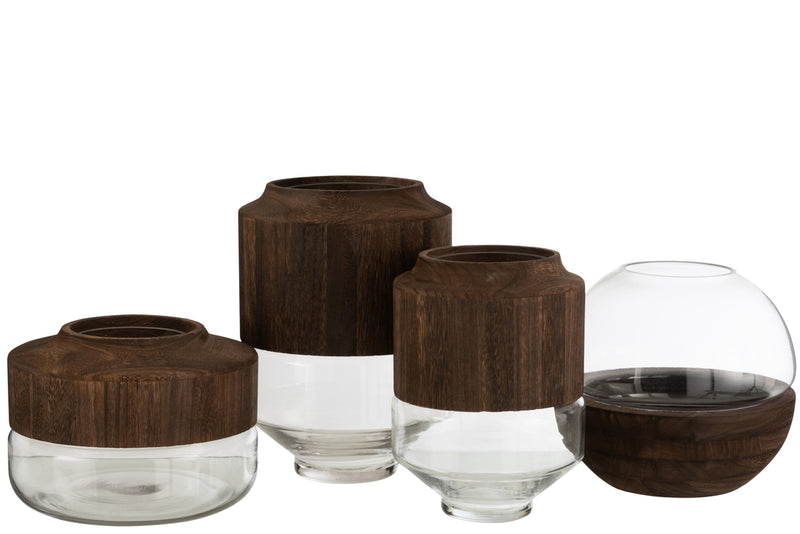 Vase Round High Wood/Glass Dark Brown Large - Majorr