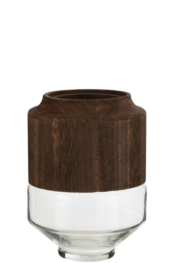 Vase Round High Wood/Glass Dark Brown Small - Majorr