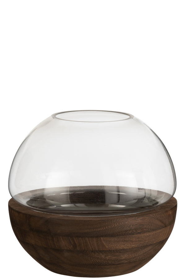 Vase Round Wood/Glass Dark Brown - Majorr