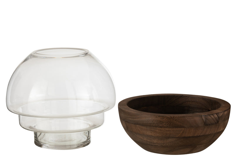 Vase Round Wood/Glass Dark Brown - Majorr