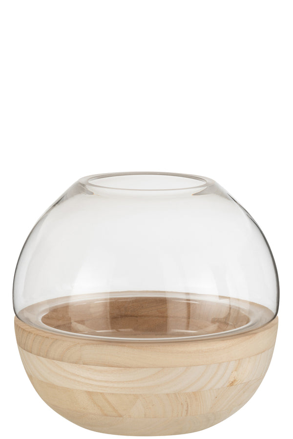 Vase Round Wood/Glass Light Brown - Majorr