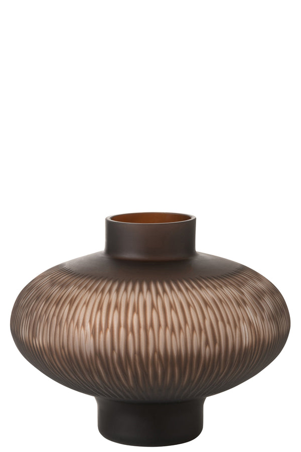 Vase Stripe Ball Low Glass Brown - Majorr