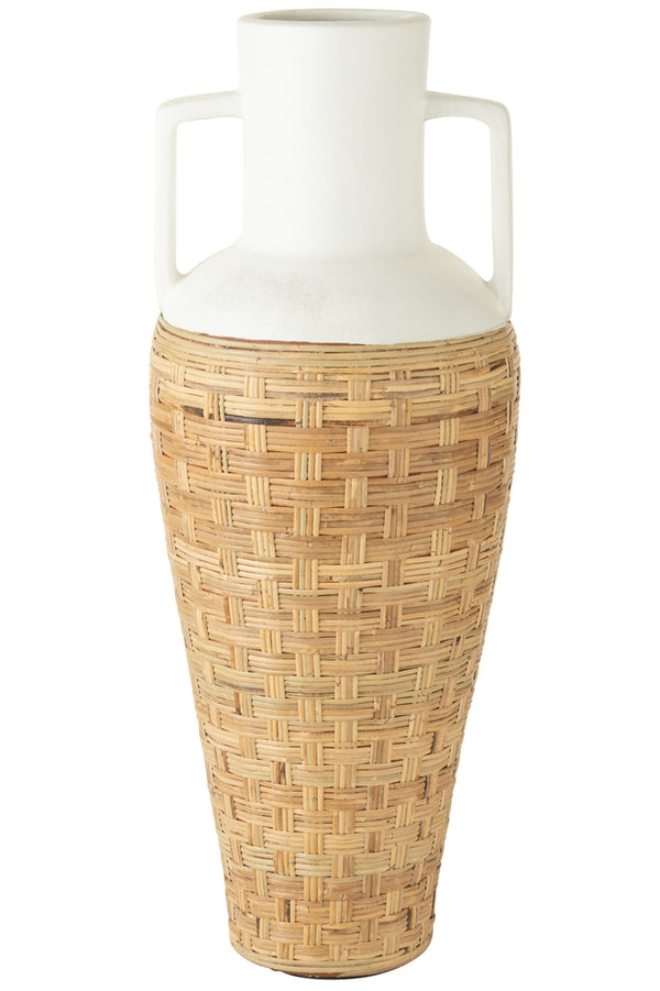 Vase Weaving+Handles Terracota/Rattan White/Natural - Majorr