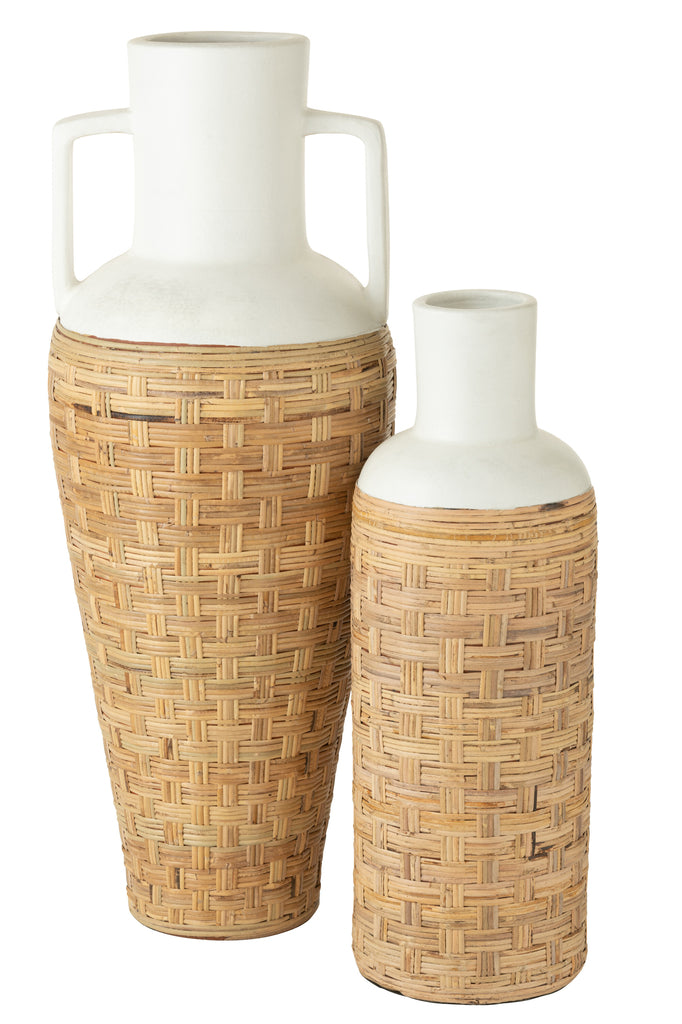 Vase Weaving+Handles Terracota/Rattan White/Natural - Majorr