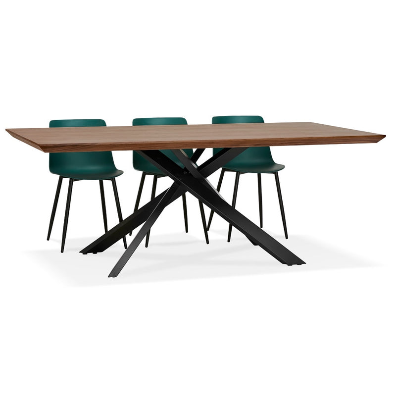Design eettafel met x-vormige centrale voet 'WALABY' van hout met noten afwerking - 200x100 cm - Majorr