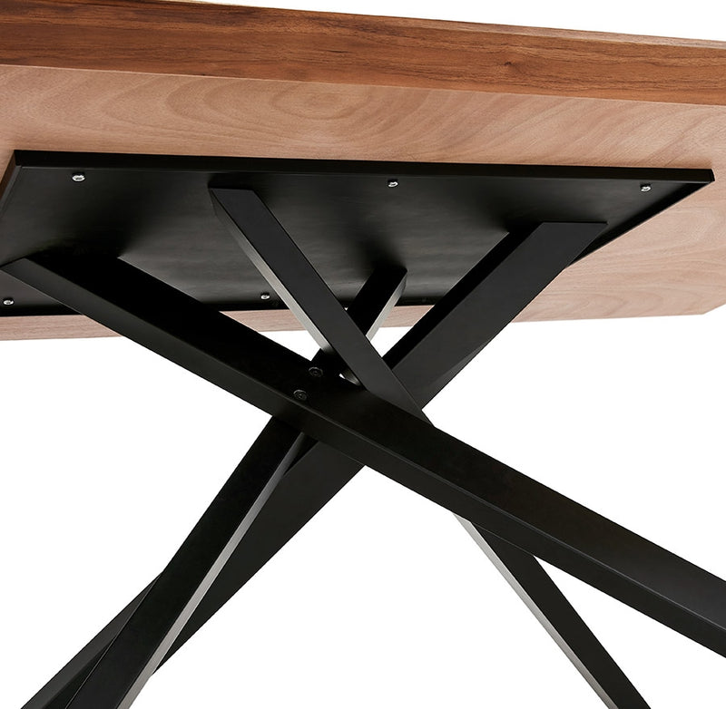 Design eettafel met x-vormige centrale voet 'WALABY' van hout met noten afwerking - 200x100 cm - Majorr