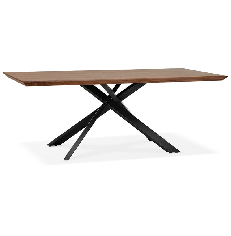 Design eettafel met x-vormige centrale voet 'WALABY' van hout met noten afwerking - 200x100 cm - Majorr