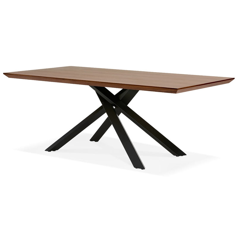 Design eettafel met x-vormige centrale voet 'WALABY' van hout met noten afwerking - 200x100 cm - Majorr