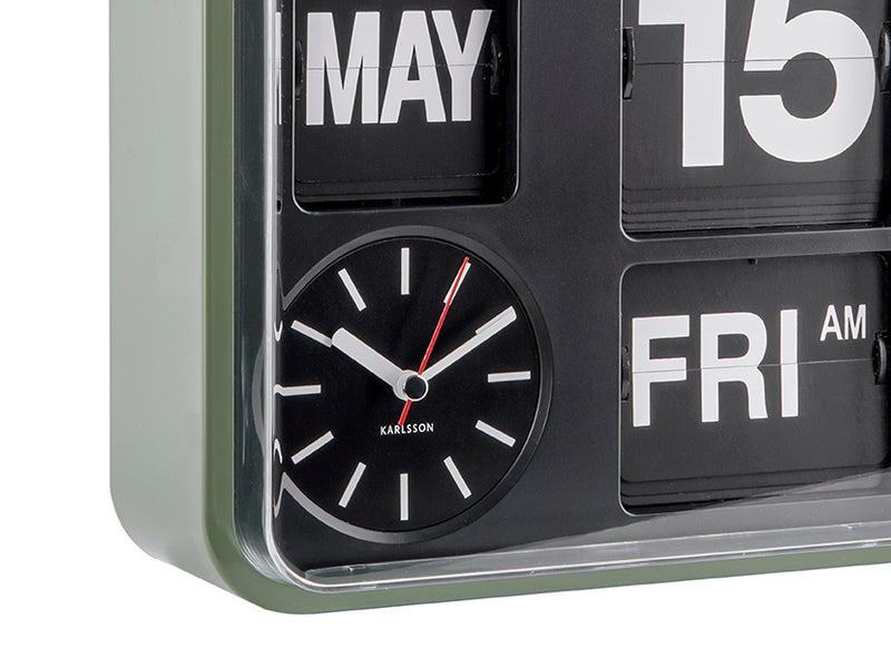 Wall clock Mini Flip green casing, black dial