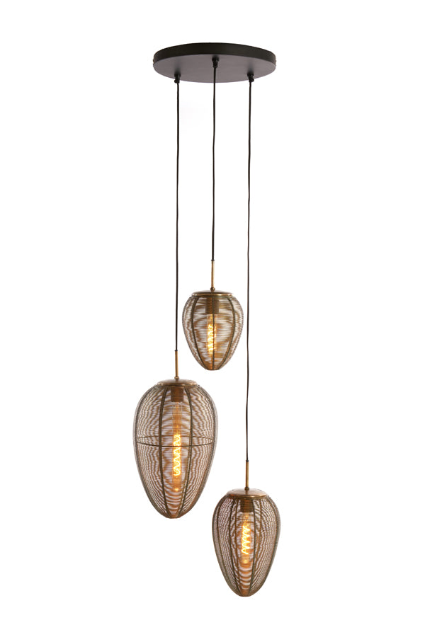 Hanging lamp 3L 36x97 cm YAELLE antique bronze+matt black - Majorr