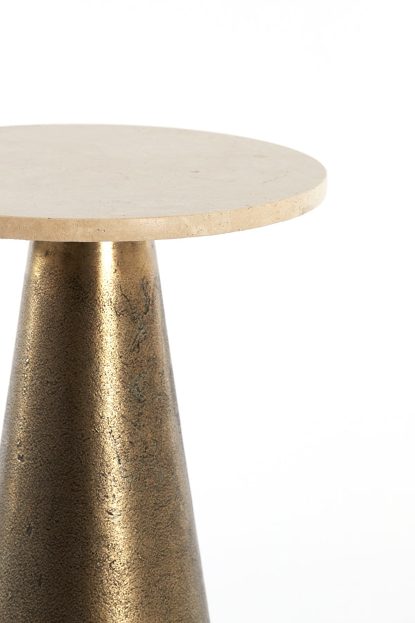 Side table 29x43 cm YNEZ travertine sand+antique bronze - Majorr