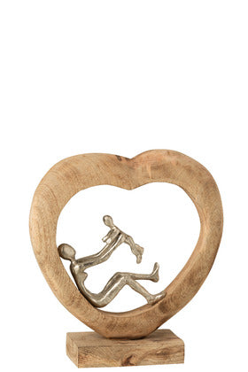 J Line Figuur OuDeuren +Kind Hart Mangohout/ Aluminium Naturel/ Zilver - Majorr