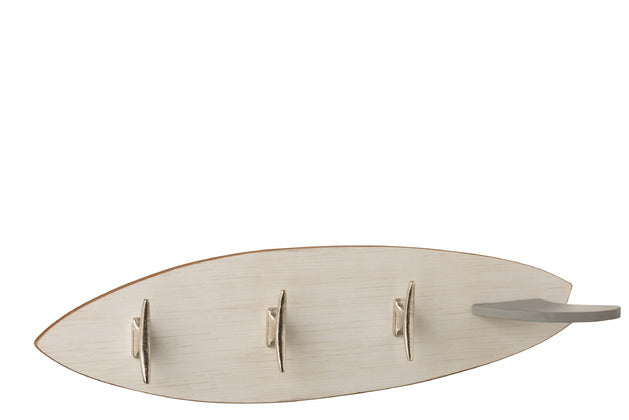 J Line Kapstok 3 Haken Surfplank Hout Beige Metaal Zilver - Majorr