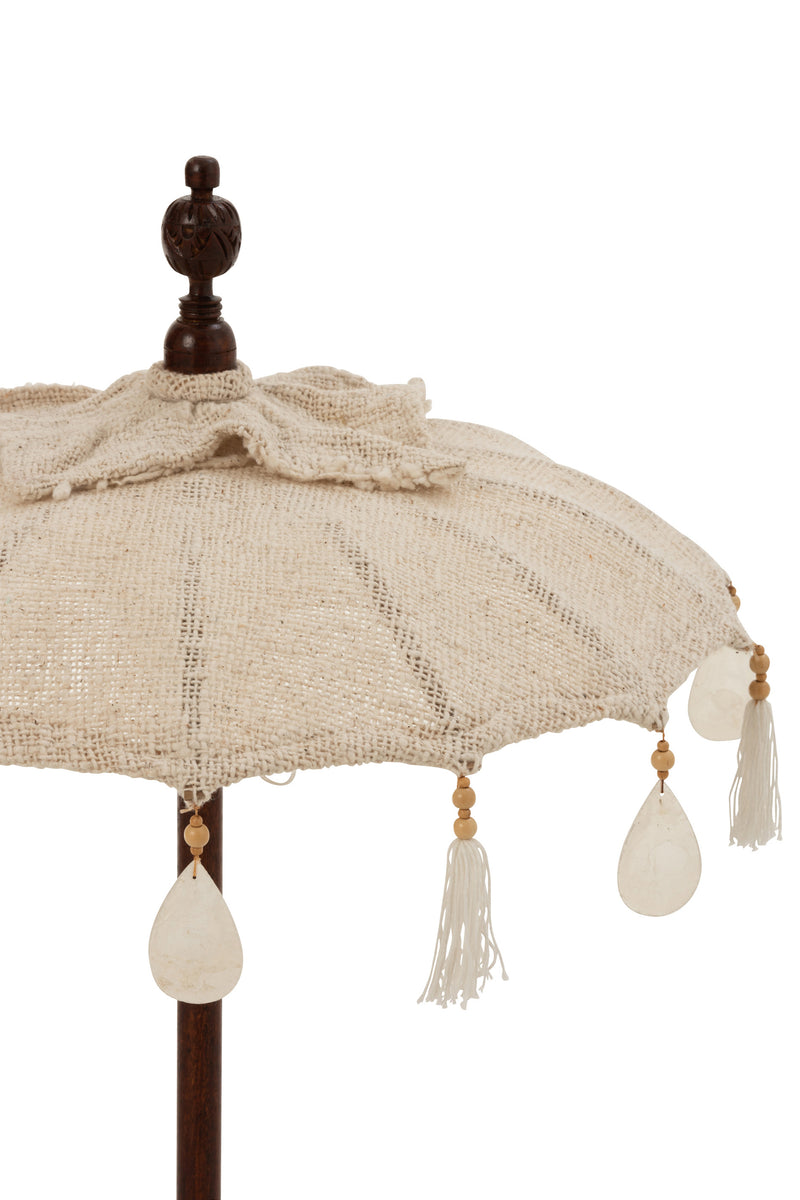 J Line Parasol+Voet Kwastjes/ Schelpen Beige Hout Donkerbruin S - Majorr