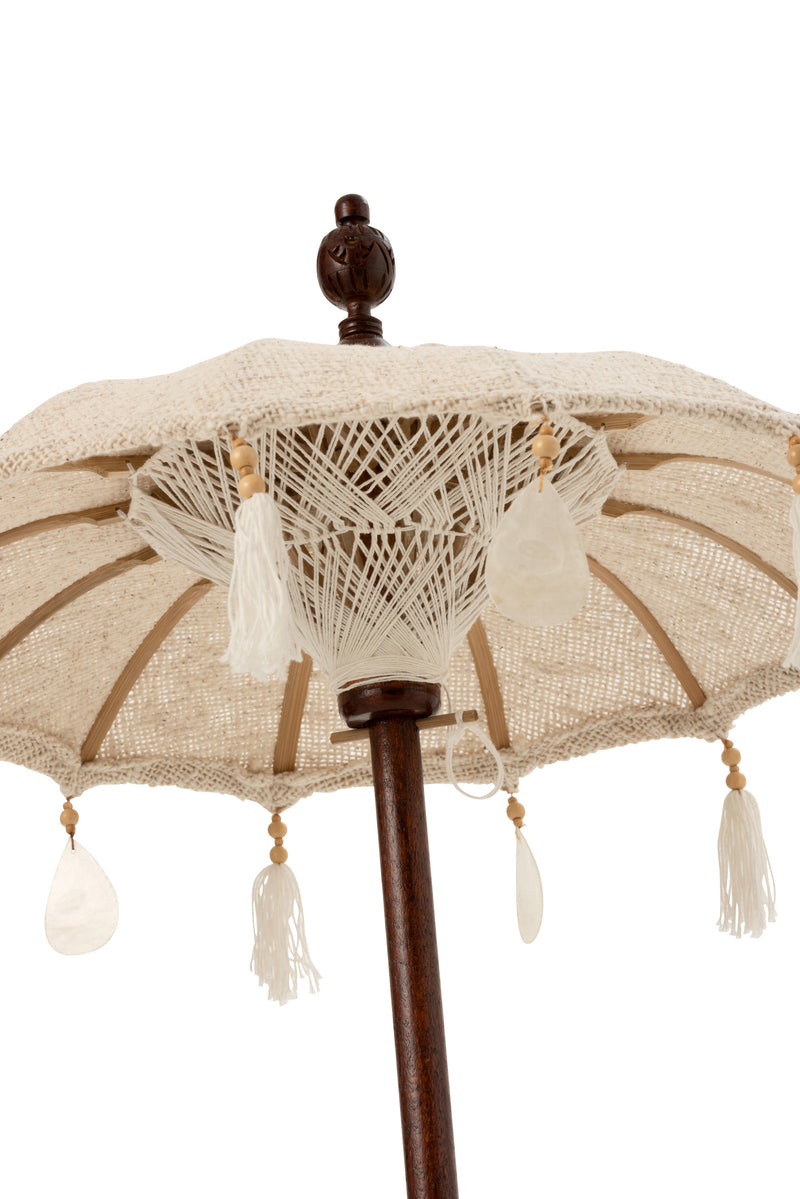 J Line Parasol+Voet Kwastjes/ Schelpen Beige Hout Donkerbruin S - Majorr