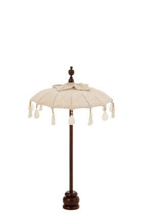 J Line Parasol+Voet Kwastjes/ Schelpen Beige Hout Donkerbruin S - Majorr