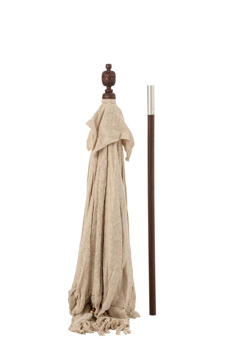 J Line Parasol+Voet Kwastjes/ Schelpen Beige Hout Donkerbruin L - Majorr