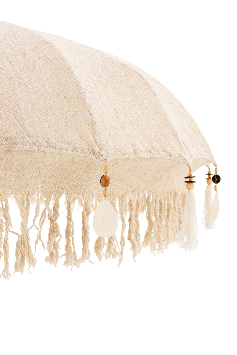 J Line Parasol+Voet Kwastjes/ Schelpen Beige Hout Donkerbruin L - Majorr