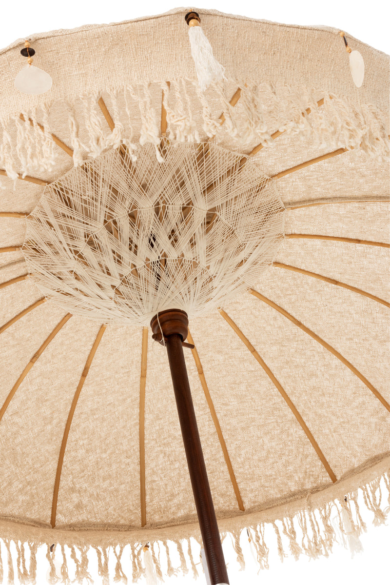 J Line Parasol+Voet Kwastjes/ Schelpen Beige Hout Donkerbruin L - Majorr