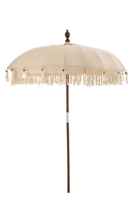 J Line Parasol+Voet Kwastjes/ Schelpen Beige Hout Donkerbruin L - Majorr