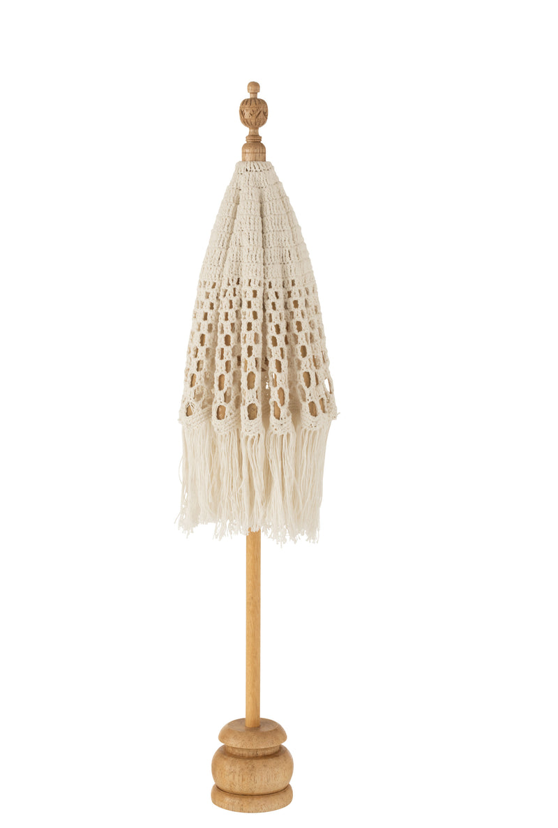 J Line Parasol+Voet Macrame Katoen Wit S - Majorr