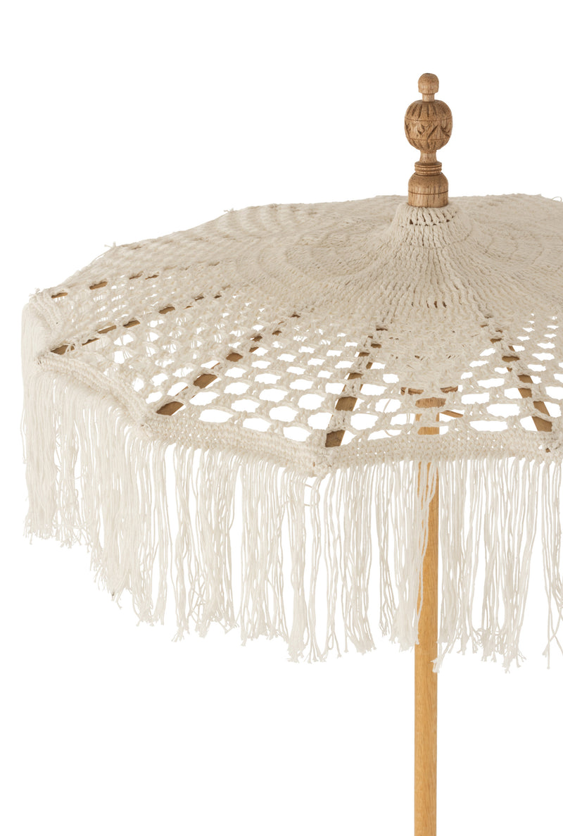 J Line Parasol+Voet Macrame Katoen Wit S - Majorr