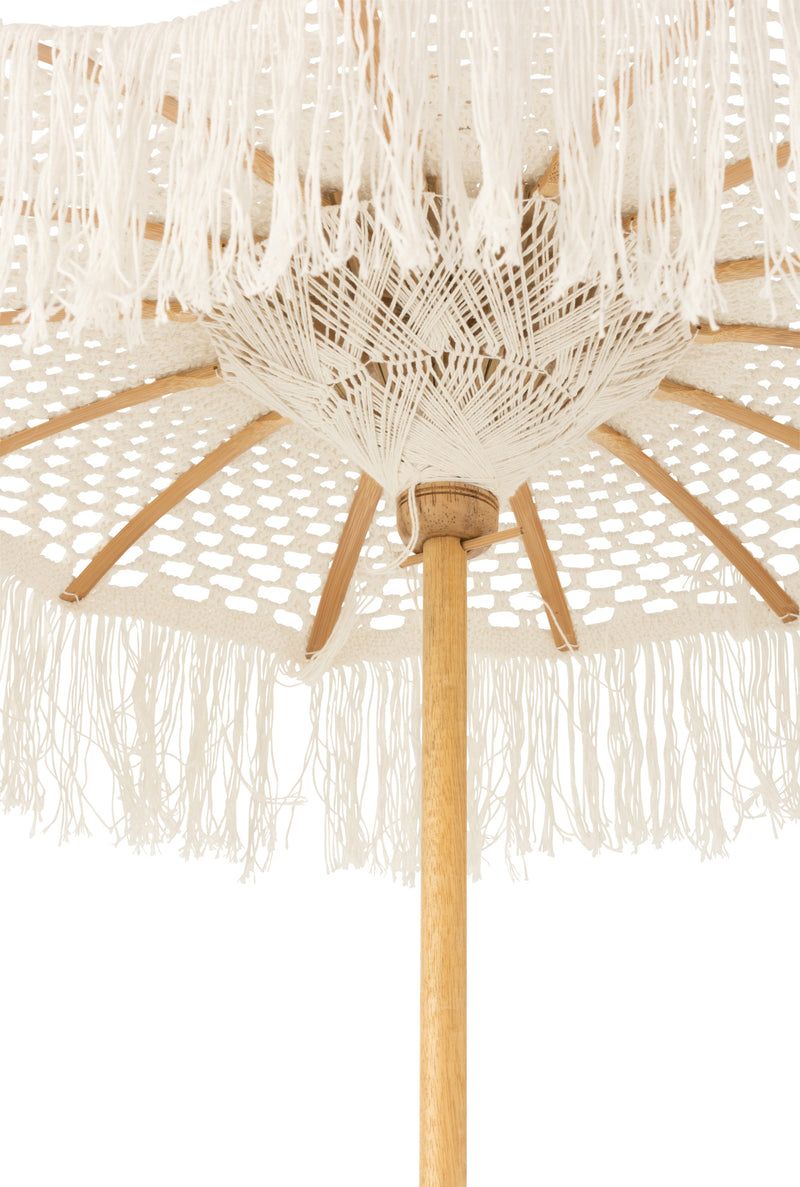 J Line Parasol+Voet Macrame Katoen Wit S - Majorr