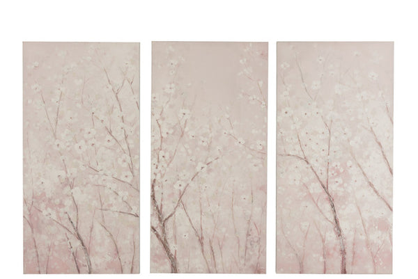 J Line Driedelige set Wand Sakura Canvas/ Hout Wit/Roze - Majorr