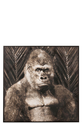J Line Schilderij Gorilla Canvas/ Hout Donkerbruin - Majorr