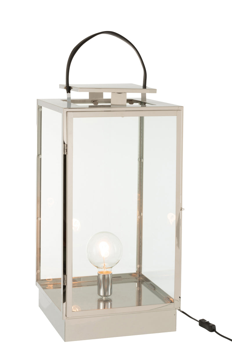 J Line Lantaarn Lamp Metaal/ Glas Zilver - Majorr