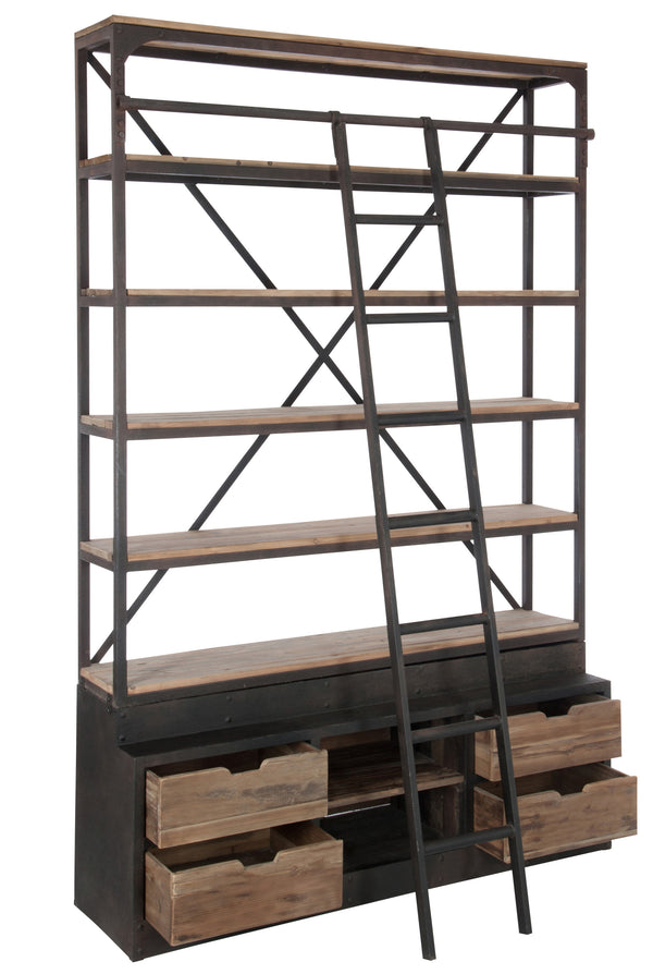 J Line Wandkast met Ladder 4 Schappen Hout/ Metaal Naturel/Bruin 160x45x243 Cm - Majorr