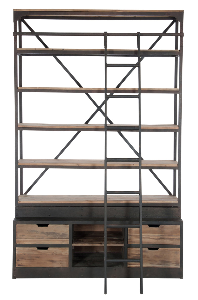 J Line Wandkast met Ladder 4 Schappen Hout/ Metaal Naturel/Bruin 160x45x243 Cm - Majorr