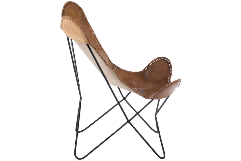 J Line Loungestoel Leder/ Metaal Cognac - Majorr