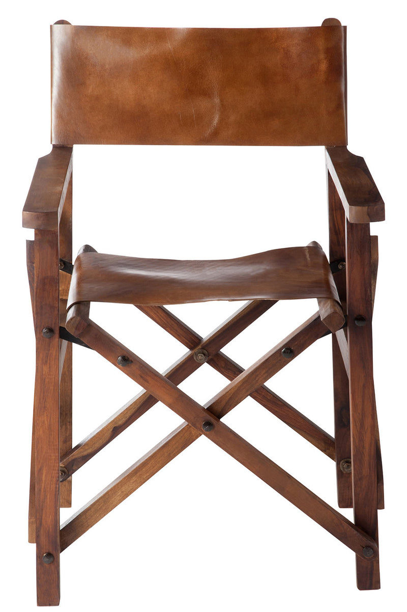 J Line Regisseur Stoel Plooi Hout/ Leder Cognac - Majorr