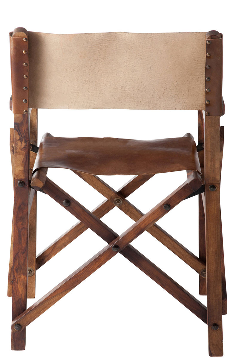 J Line Regisseur Stoel Plooi Hout/ Leder Cognac - Majorr