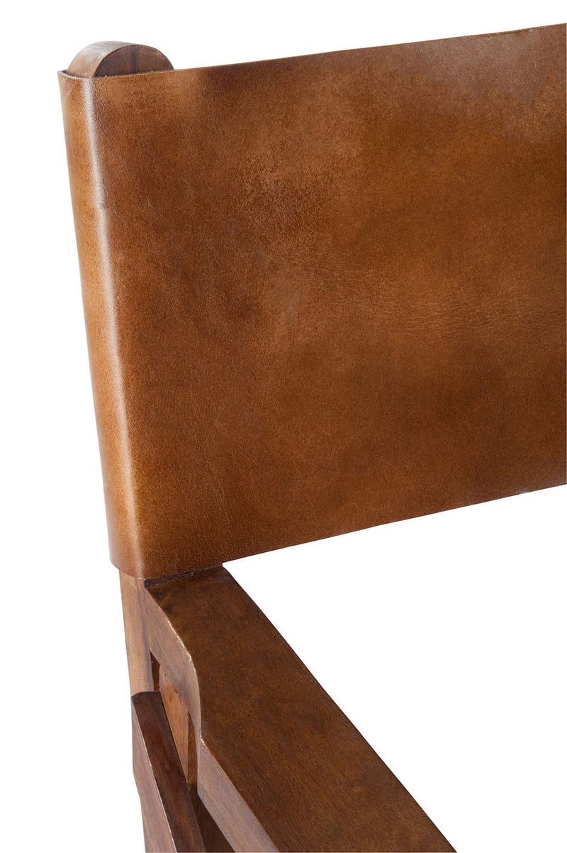 J Line Regisseur Stoel Plooi Hout/ Leder Cognac - Majorr