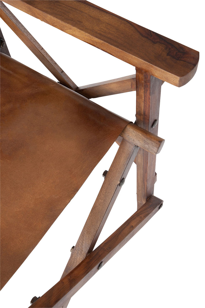 J Line Regisseur Stoel Plooi Hout/ Leder Cognac - Majorr