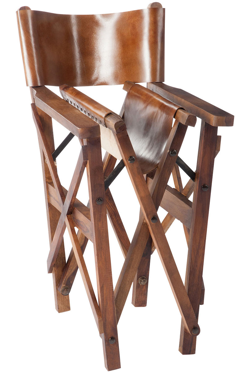 J Line Regisseur Stoel Plooi Hout/ Leder Cognac - Majorr