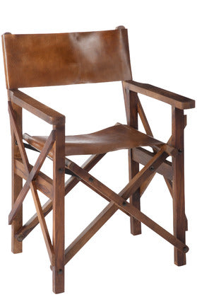 J Line Regisseur Stoel Plooi Hout/ Leder Cognac - Majorr