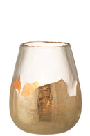 J Line Theelichthouder Zoe Rond Glas Goud Large - Majorr