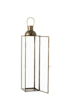 J Line Lantaarn Vierkant Antiek Hoog Glas/ Ijzer Brons S - Majorr